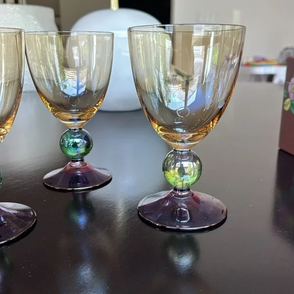 Set of 6 Vintage Krosno Poland tri color goblets - Picture 2 of 6